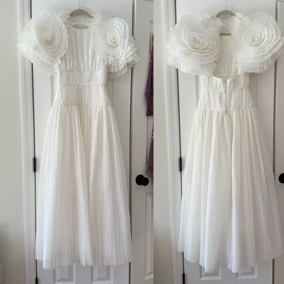 Aje Sculptura Expressive Ruffle Detailed Pleated Organza Maxi Dress White Bridal - Picture 3 of 16